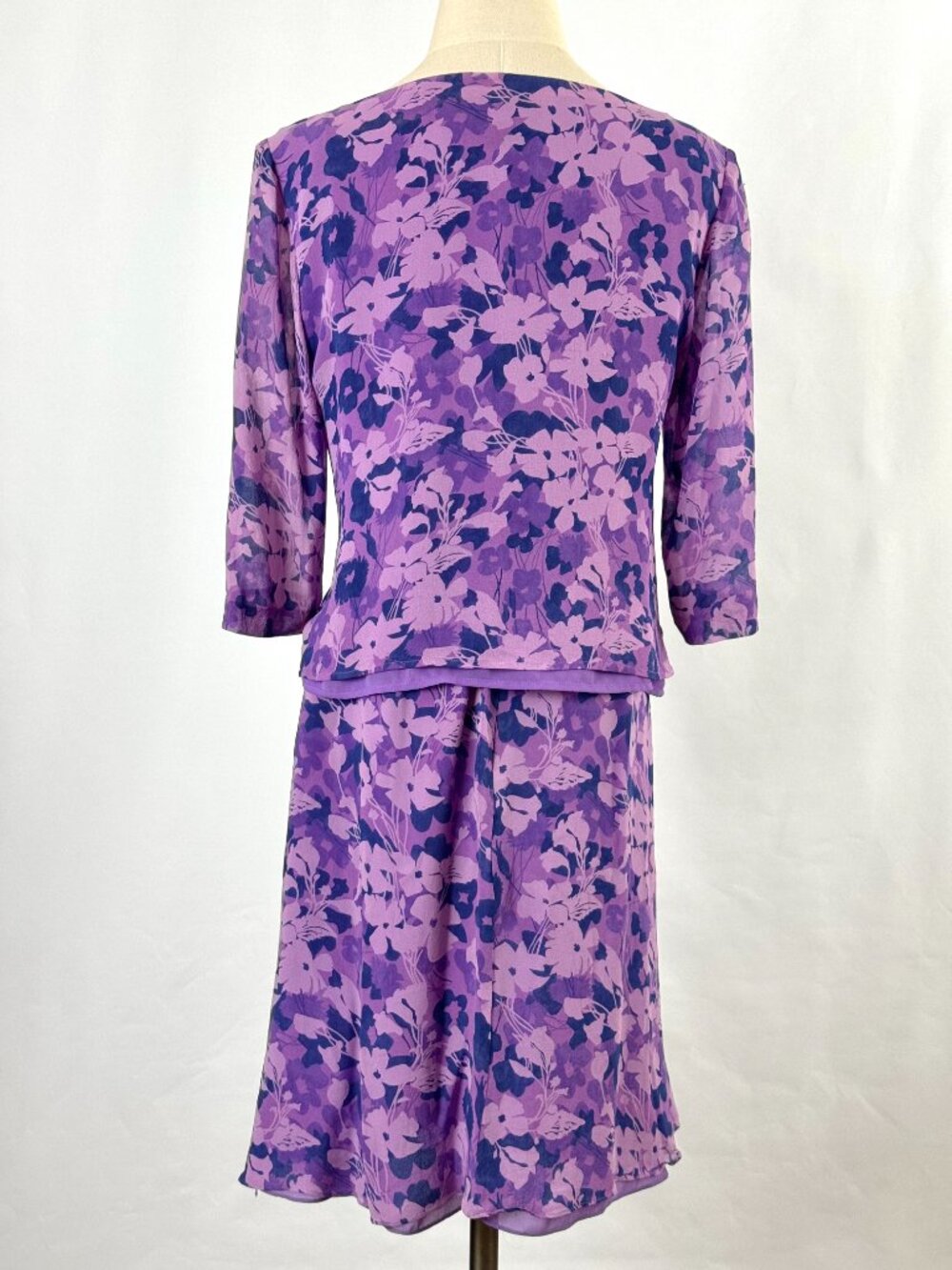 Vtg Y2K Purple Floral 100% Silk Co-ord Matching Set Top Skirt Cowl Neck Feminine - Picture 4 of 16
